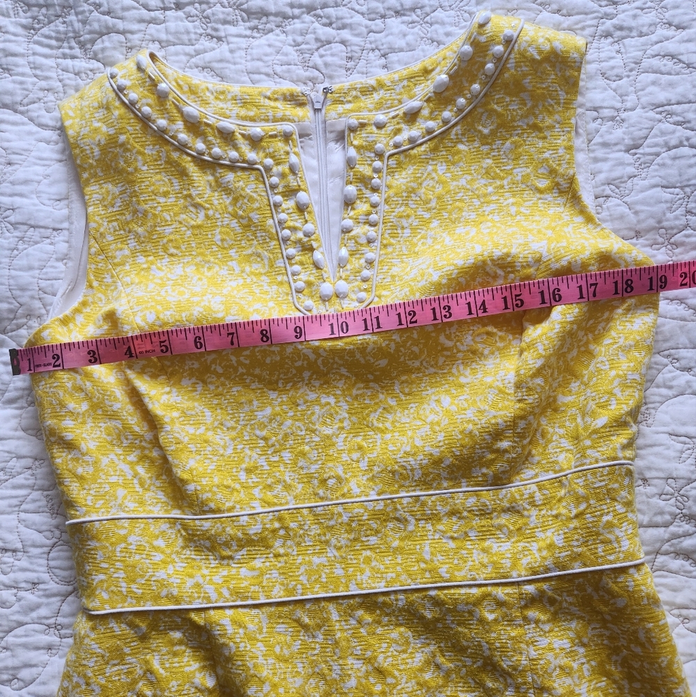 Tahari ASL Dress Size 14 Yellow Mod Embellished Beads Sleeveless Summer Work - Picture 8 of 11